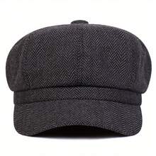 Boina Octogonal de Hilo en Vuelta de Carne para Mujer, Gorra Casual de Moda para Exteriores, Ideal para Viajes de Otoño e Invierno, Fiestas en la Playa - Gris - Ver 4