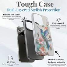 Envio em 24 horas da Alemanha. Capa para celular Apple 17 16e 15 com estampa floral de beija-flor, ideal para amantes de pássaros e com design de flores em tons pastel. 23 24 25 26 - textura fosca - Ver 11