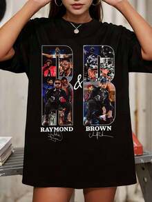 Usher & ChrisS BrownS R&B Legends Photo Collage Graphic Oversized Black T-Shirt - Black - View 1