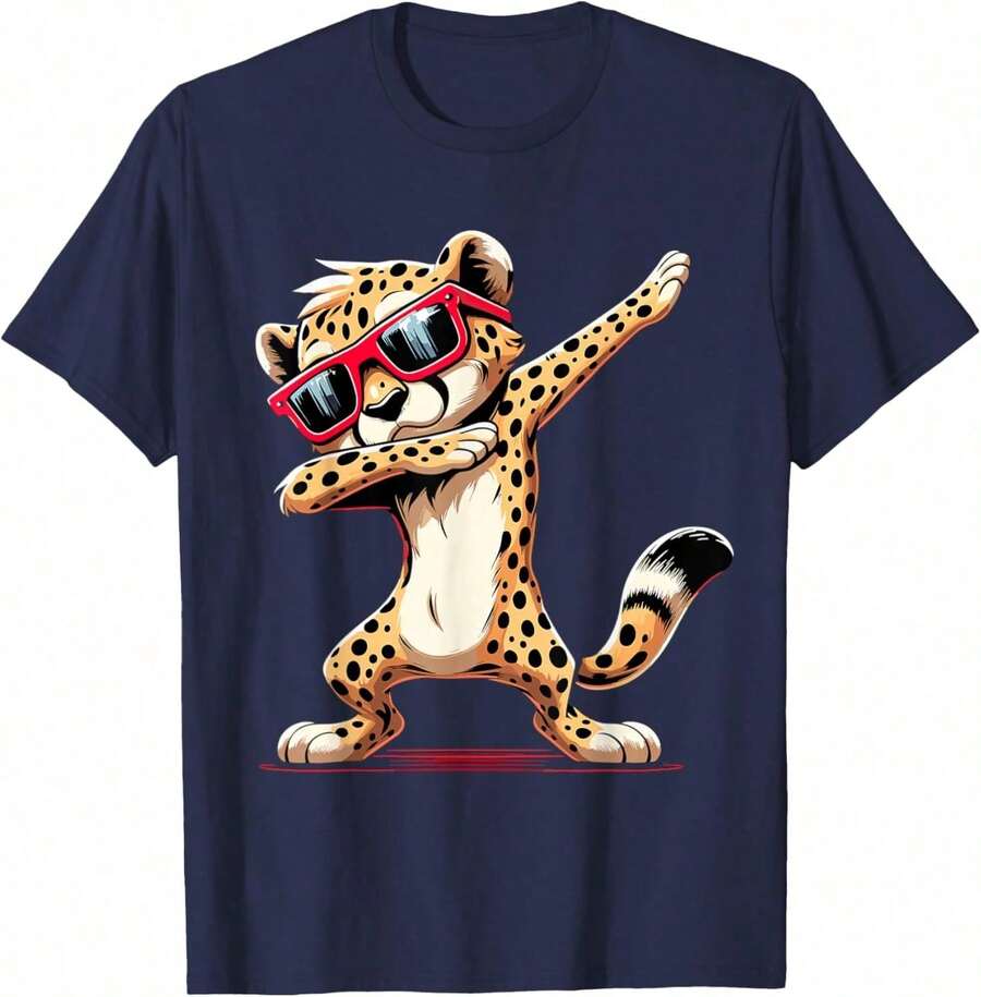 Dabbing Cheetah Sunglasses, Cheetah Design T-Shirt - White - View 1