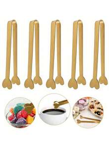 3pcs/2pcs/1pc Stainless Steel Heart-Shaped Square Christmas Candy Clips, Candy Snack Holder, Party Gathering Small Utensils, Wedding Tableware, Dessert Spoon, Coffee Spoon, Summer Ice Tongs, Suitable For Family Gatherings, Birthdays, Weddings, Christmas, Mother's Day, Father's Day, Graduation Season, Back To School Season, Valentine's Day - Multicolor - View 1
