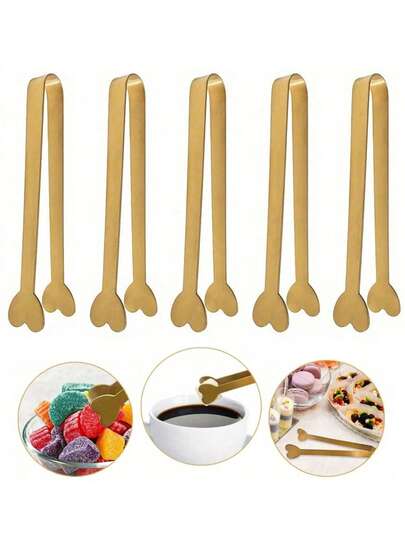 3pcs/2pcs/1pc Stainless Steel Heart & Square Shaped Christmas Candy Tongs, Candy & Snack Holder, Party & Wedding Tableware, Dessert & Coffee Spoon, Suitable For Family Gathering, Birthday, Wedding, Christmas, Mother's Day, Father's Day, Graduation, Back To School, Valentine's Day