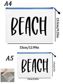 多色防水時尚網格布海灘包,印有「Beach」字樣彩妝包,海灘主題。大容量透明化妝包,附尼龍拉鍊盥洗包 - 輕量,可存放文件、文具、防曬霜、零食、比基尼和海灘必需品。春夏收納,非常適合游泳、海灘、潛水和夏季度假 - 彩色 - 查看 11
