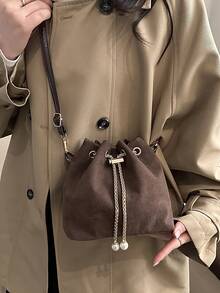 2026 Women's Drawstring Bucket Bag, Large Capacity, Chain Strap Crossbody Bag, Niche Design - Coffee - View 4