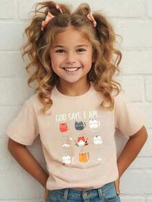 God Says I'm A Cat T-Shirt For Girls - Apricot - View 2