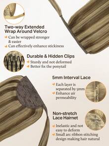 DOORES Invisible Ponytail Hair Extensions, Easy To Install, 100% Human Hair, Straight, 14-22 Inches, 75-90g, High Quality Remy Hair Extensions With Clips, Natural Look, Soft Touch - S4/27 - View 3
