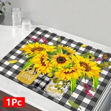 1pc Sunflower Pattern Printed Absorbent Dish Drying Mat, Espresso Machine Countertop Absorbent Mat, Sink Drain Mat, Soft Faucet Absorbent Mat, Sink Cup Mat, Kitchen & Bathroom Accessories - Multicolor - View 13