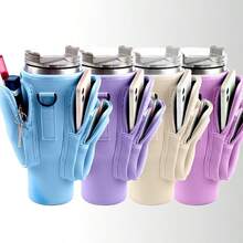 40oz Glass Cup Sleeve, Insulated Cup Lid, Shock-Proof Cup Holder With Adjustable Shoulder Strap, Suitable For Outdoor Travel, Fitness, Daily Use. 40/30oz Glass Cup Insulated Sleeve With Phone Pocket, Handle And Adjustable Shoulder Strap, Key Chain, Suitable For Hiking, Camping, Sports Water Bottle Insulated Bag, Essential For Travel And Cruise - Multicolor - View 2