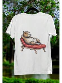 Camiseta Divertida de Capibara Relajada, Roedor Tranquilo en Silla de Descanso, Camiseta Genial para Amantes de los Animales, Camiseta Estética de Capibara Perezosa, Regalo Único para la Relajación - Blanco - Ver 2