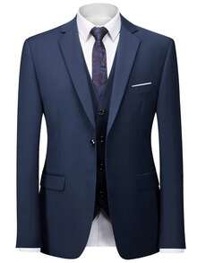 Men's Elegant Suit - Slim-Fit Suit, Suitable For Weddings And Formal Occasions, Perfect For Office Meetings And Elegant Events. Formal Attire | Slim-Fit Suit | Durable Wedding Suit - 藏蓝色 - 查看 3