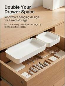 Desk And Drawer Storage Box, Built-In Storage Compartments, Divided Makeup And Skincare Organizer Box, Suitable For Various Size Drawers, Home Desktop And Drawer Organizer - White - View 3