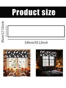 1 perdea cu model de dovleac, liliac și fantomă drăguță, 45x140 cm, alb-negru, cu desene animate, design cu buzunar pentru tijă, ușoară, material poliester, potrivită pentru toate anotimpurile, decor de Halloween pentru casă, aplicabilă pentru bucătărie, dormitor, cafenea, birou - Multicolor - Vizualizare 7
