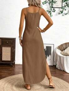 Vestido largo de tirantes de mujer con rayas verticales multicolor - Gris - Ver 8