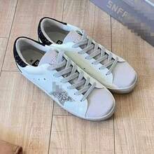 Women Men Super Star Dirty Sneakers Real Leather Black Silver Tail Vintage Distressed Flats Inner Elevator Casual Sports Shoes - 灰頭黑尾 - 查看 3