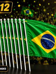 Kit 6 Bandeirinhas do Brasil com Haste Torcida Copa Eventos Festa Brasileira - 6Pcs - Visão 5