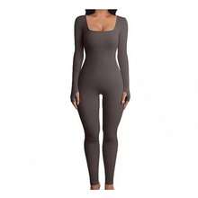 Women's Jumpsuit, New Autumn And Winter Product, Ribbed Square Neck, Enhances The Hip, Fitted Cut, Sexy Jumpsuit. - 藍色 - 查看 6