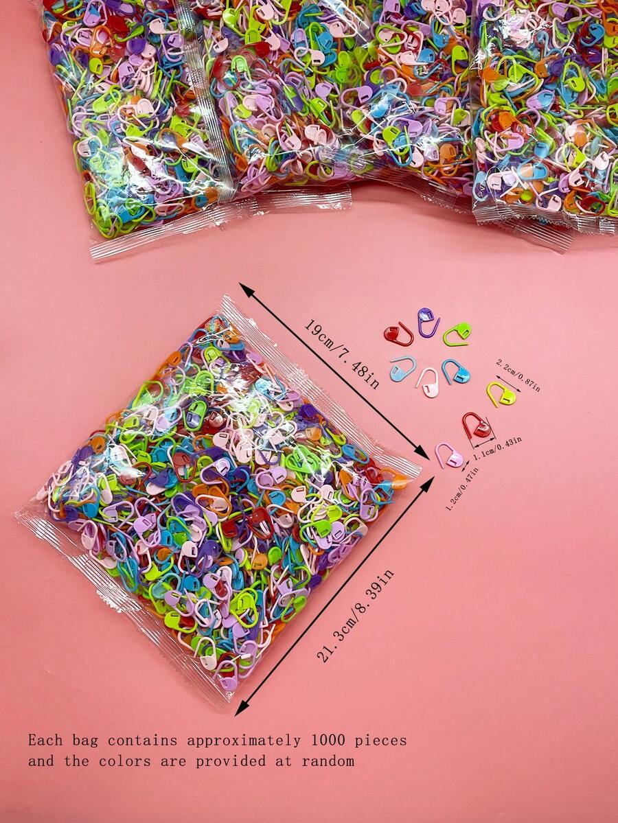 1000pcs Bulk Comma Stitch Markers, Random Multicolor Yarn Clips, Suitable For Knitting, Crochet, Tracking Rows, Stitch Counts, Increasing/Decreasing, Pattern Cycles And Sewing Markers, Large Supply For Home Knitting Enthusiasts And Advanced Crafters - Comma Mark - View 1