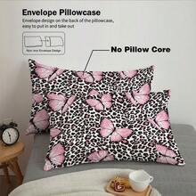 Pink Girly Butterfly Leopard Print Bedding Set 3pcs: 1 Duvet Cover + 2 Pillowcases (No Filling), HD Dyed, 100% Polyester, Soft, Zip, Washable XL, Home/Travel - Multicolor - View 11