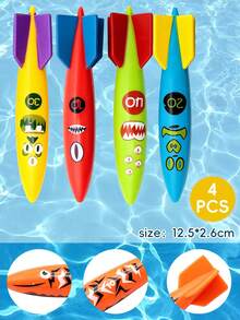 12pcs/Set Fun Cartoon Print Diving Rockets, Streamlined Glide & Sink Torpedoes, Pool Breath-Holding Training & Water Play Toys, Summer Water Fun Essentials! High Elasticity & Durable Diving Rockets, Pool Throwing Interactive Fun Toys - Multicolor - View 10