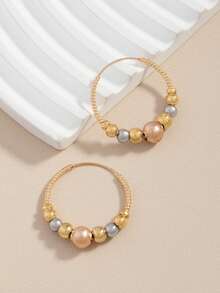1 Đôi bông tai vòng kim loại đính hạt kiểu Bohemian, thích hợp cho nữ giới đeo hàng ngày, dự tiệc, du lịch hoặc làm quà tặng trang sức. - Vàng - Xem 4