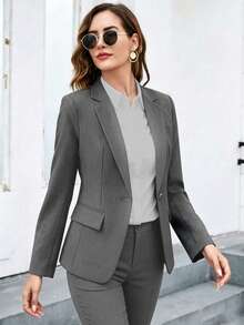 Women's Professional Blazer, Slim Fit Office Wear, Elegant For Job Interview, Spring/Autumn Fall - Grey - View 5