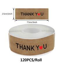 120pcs Kraft Paper Thank You Self-Adhesive Roll Stickers, Rectangular 3x1 Inch, 6 Styles Available, Red Heart, Flower, Envelope English Thank You For Your Order Rectangular Seal Stickers, Baking DIY Decoration, PVC Self-Adhesive - Kraft Paper Thank You - View 10