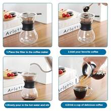 Alat Pembuat Kopi Tuang Kaca Reusable 13,5/20/27oz dengan Filter dan Sendok Takar Stainless Steel, Teko Penyaring Kopi Manual, Tidak Perlu Filter Kertas - MultiWarna - View 4