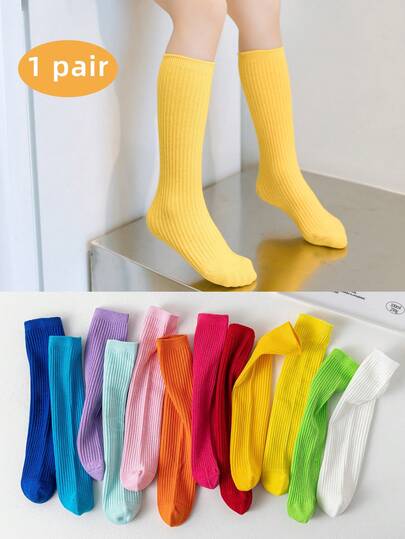 1 đôi tất trẻ em, tất dài đến bắp chân màu kẹo ngọt cho bé trai và bé gái, mùa xuân/hè