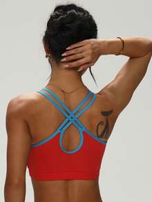 Women's Removable Padded Criss-Cross Back Sports Knit Bra, Multi-Color - Multicolor - View 4