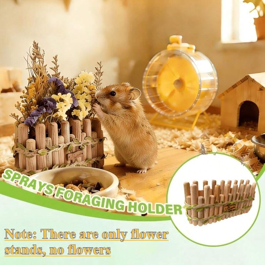 手工製作倉鼠籠花卉覓食架，小型寵物覓食架裝飾，小型寵物圍欄配件，倉鼠籠棲息地裝飾，適用於天竺鼠、跳鼠、侏儒倉鼠、倉鼠，適合繁殖、玩耍與休息 - 均碼 - 查看 1