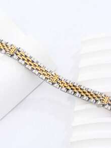 1pc Stainless Steel Multi-Color Triple Crown Design Accessory, Suitable For Daily Wear, Parties, Holidays, And Gift Giving - Two-tone - View 2