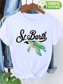 Turtle Print T-Shirt << In The Ocean >> For Women, 100% Cotton, Summer Clothing, Plus Size Summer Tops, K-Pop Warrior Collection, Pure Cotton Tops, Women's Clothing, Women's Summer Clothing, Knitwear, Party Outfits, Women's Crew Neck Tops, Girlfriends' Outfits, Vacation Clothing, Casual Sportswear, Elegant Tops, Women's Sportswear, High-End Women's Clothing, Promotional Women's Clothing, Unisex, Teenage Girl Clothing, Basic T-Shirts, Women's Summer Clothing, Soft And Comfortable, Summer, Spring, Winter, Easter, Party, Beach, Wedding, Graduation, Elegant, Casual, Vacation, Sport, Formal, Millennium, Business, Sequins, Tassels, Ruffles, Polka Dots, Flowers, Patterns, Leopard Print T-Shirt - 白色 - 查看 1