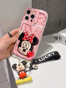 This Disney Mickey Mouse Lanyard Phone Case Is Fully Covered In TPU Material. It's Shockproof, Lightweight, And Compatible With IPhone17/16/11/13/15/15 Plus/15 Pro/15 Pro Max/12/14 Pro Max/11 Pro Max/12 Pro/12 Pro Max/13. This Phone Case Makes A Popular Birthday Gift Or Business Gift; It's Durable, Stain- And Fingerprint Resistant, And Suitable For Both Men And Women. The Set Also Includes A Mickey Mouse Phone Case And A Mickey Mouse Plush Bracelet. It's A Perfect Gift For Friends And Family. This Stylish Phone Case Is Fun, Lightweight, And Durable. IPhone17 Pro Max Phone Case, Minnie Mouse Phone Case. - trắng - Xem 4
