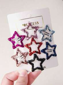 20/30/40/50pcs Random Color Shiny Sequin Star Hair Clips Set, Cute Princess Hair Pins Suitable For Bangs & Flyaway Hair, Daily Use & Gift,Hair Barrettes,Hair Claws - Multicolor - View 6