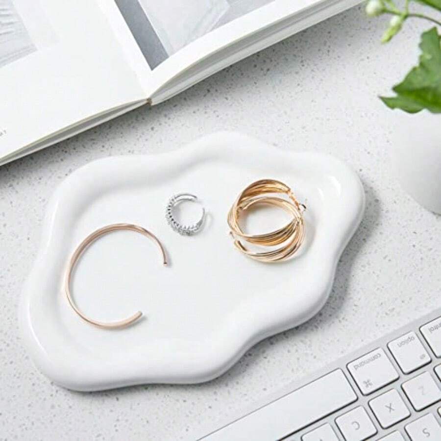 1188- Lynagert Cloud-Shaped Trinket Tray, Jewelry Tray, Ceramic Dish For Rings And Jewelry Trinkets, For Organizing Earrings And Necklaces, Mother's Day Gift - 白色的 - 查看 1