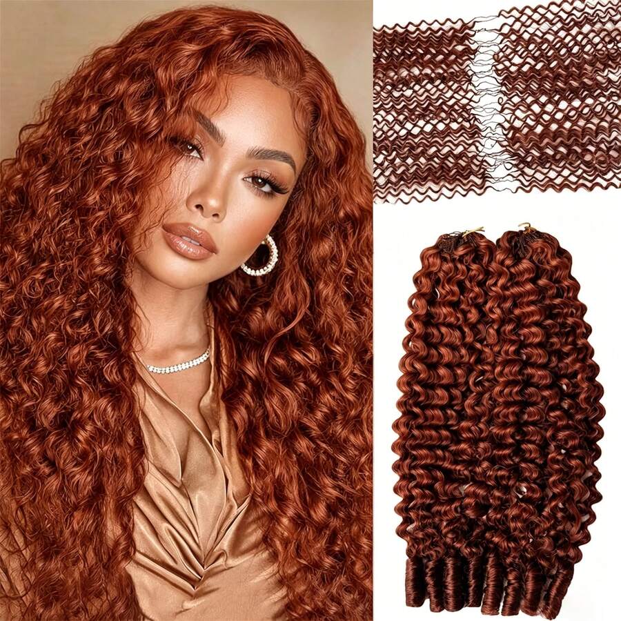 GABRIELLE Burmese Curly Feather Hair Extensions Human Hair Reddish Brown Pre-Separated Invisible Miracle Knots Feather Crochet Human Hair Extensions 33# Colored 50 Strands Invisible Miracle Knots Crochet Hair Extensions For Women - Reddish Brown - View 1