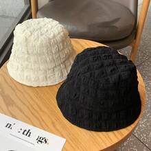 新款熱銷時尚百搭甜美快乾防曬帽，軟蓬蓬水桶帽，春秋薄款皺紋泡泡紗水桶帽，防曬水桶帽 - 泡芙漁夫帽 - 查看 6