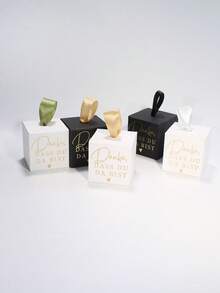 5pcs Mini Cube Gift Boxes With Gold Foil Danke Dass Du Da Bist Design, Black And White Party Favor Packaging With Satin Ribbon Handles For Wedding Reception Bridal Shower Baby Shower Birthday Candy Chocolate Small Gift Boxes - 5.5X5.5X5.5cm - View 6