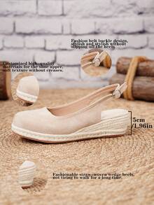 Women's Comfortable Non-Slip Apricot Linen Rope Platform Wedge Sandals, Suitable For Spring And Summer Vacation - Apricot - View 9
