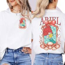 Oversized Disney Princess T-Shirt Magical Ariel Tee Disney Family 100% Cotton For Women, Durable High Quality Fabric Long Lasting Wear Holiday Gifts - White - View 1