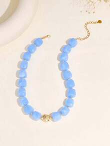 Women's Colorful Thick Chain Necklace Multi-Color Large Square Acrylic Bead Necklace Unique Bead Chain Necklace Summer Vacation Neck Jewelry - Multicolor - View 3