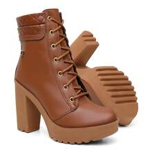 Women's Fashion Chunky Heel Ankle Boots, Platform Sole, Blogger Style, Super Comfortable, Luxury - Rust Brown - View 5