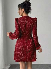 MEXChiquease Vestido de manga larga con cintura ajustada, estampado de lunares y lazo, elegante para mujer, primavera/otoñoMEX DKYJ - Burdeos - Ver 2