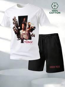 Tony Stark Iron Man Suit Men's 2 Piece Outfits 100% Cotton T-Shirt And Shorts Set Marvel Superhero Graphic, Streetwear Casual Summer Clothes For Men Summer Clothes Gifts - 白色 - 查看 1