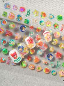 1 Bogen holografische, bunte Nagelkunst Sticker, mit niedlichem Haustier Kristallball, dekoriert mit Herzen, Sternen und heilenden englischen Phrasen, strahlender Glitzer-Vibe, geeignet für den täglichen Arbeitsweg, Campus-Outfits, energetische Maniküre, Freizeitanlässe, ideal für süße Mädchen, Studentinnen, Mütter, Nagelkunst DIY Anfänger, energiegeladene Mädchen - Verschiedenfarbig - Übersicht 8