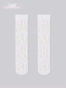 1/2/3 Pairs Women's Jacquard Mid-Calf Socks, Black & White Available, Transparent Thin Mesh Socks, Delicate Ditsy Flower Pattern, Breathable & High Elastic, Elegant Casual Daily Wear, Spring Summer - Multicolor - View 12