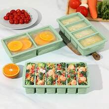 带盖硅胶冰格 - 硅胶冷冻食品模具 - 大号冰格，硅胶冷冻储存容器，适用于冷冻和储存汤、酱汁、肉汤、剩菜 - 可制作 4 块完美的 1 杯冰块 - 多 - 查看 7