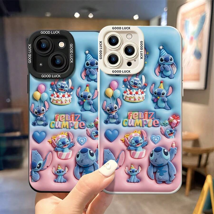 Disney Lilo & Stitch Phone Case - Birthday Party Stitch Protective Case, Gradient Blue‑Pink Soft Curved Background, Multiple Stitch Poses With Birthday Hats, Cake, Balloons, Gifts And Hearts, Colorful Raised "Feliz Cumple" Lettering, Compatible With IPhone 17, 16, 15, 14, 13, 12, 11 Pro Series And Galaxy S22, S23, S24, S25 Models, Ideal For Birthdays, Holidays, Anniversaries, Graduation Gifts, Or Any Special Occasion To Surprise Family, Friends, Classmates, And Loved Ones. - trắng - Xem 1