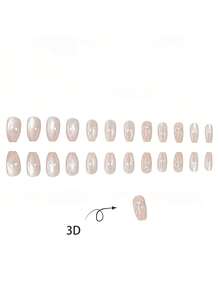 24pcs Medium Long Pink And White Gradient Disposable Fake Nails For Party, Dance, Daily Wear - Multicolor - View 2