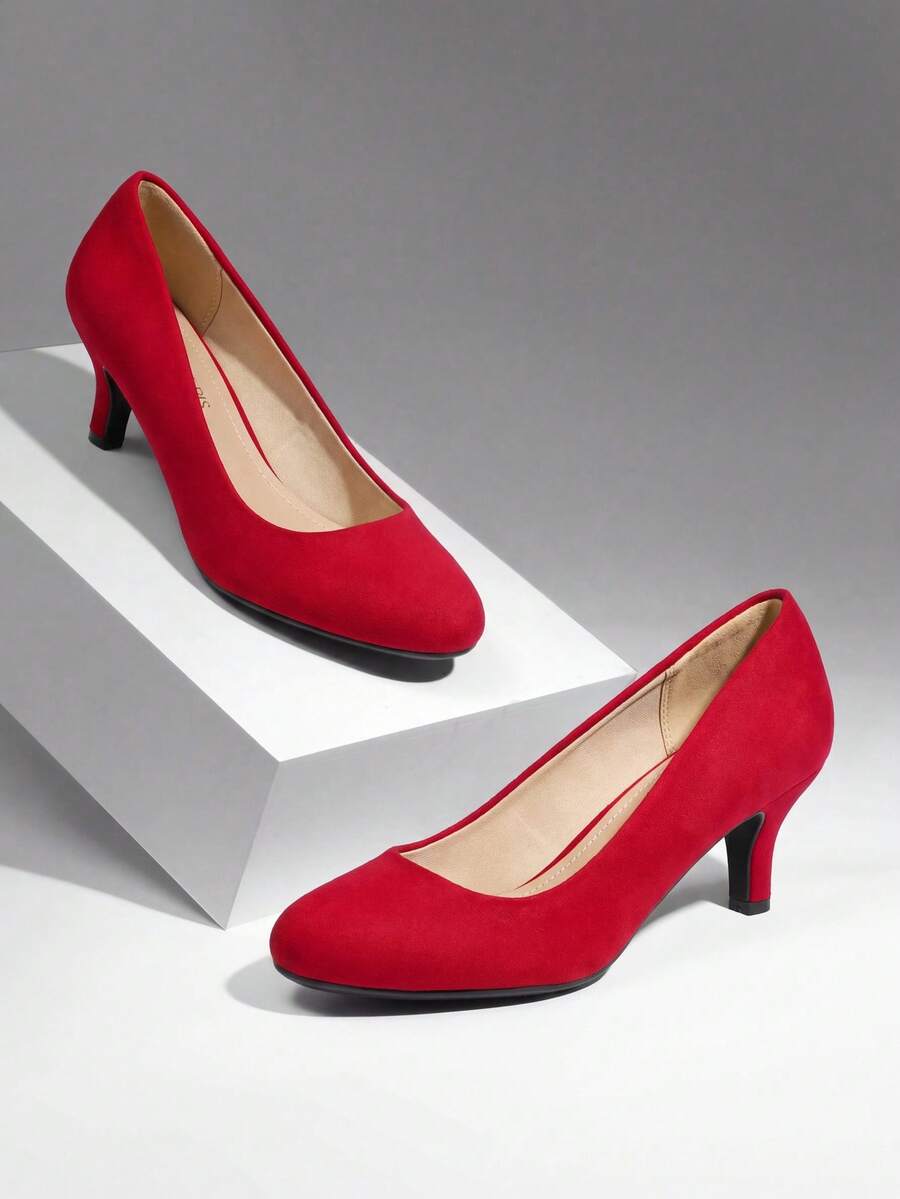 Women's Dress Comfortable Low Heel Pump Shoes - 紅色 - 查看 1